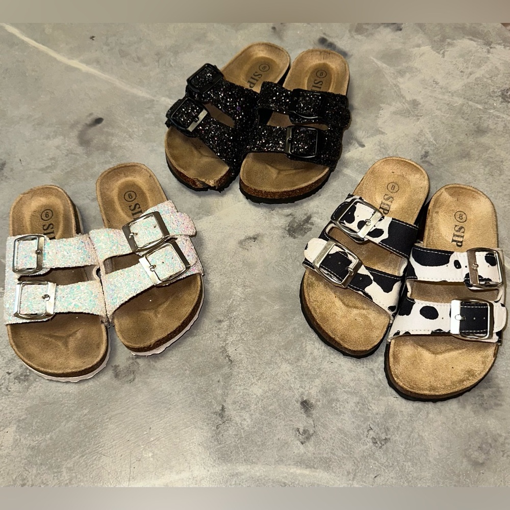 Bundle Of Sparkle In Pink Birkley Sandals (3 Pair) Kids Size 6‎ & 8